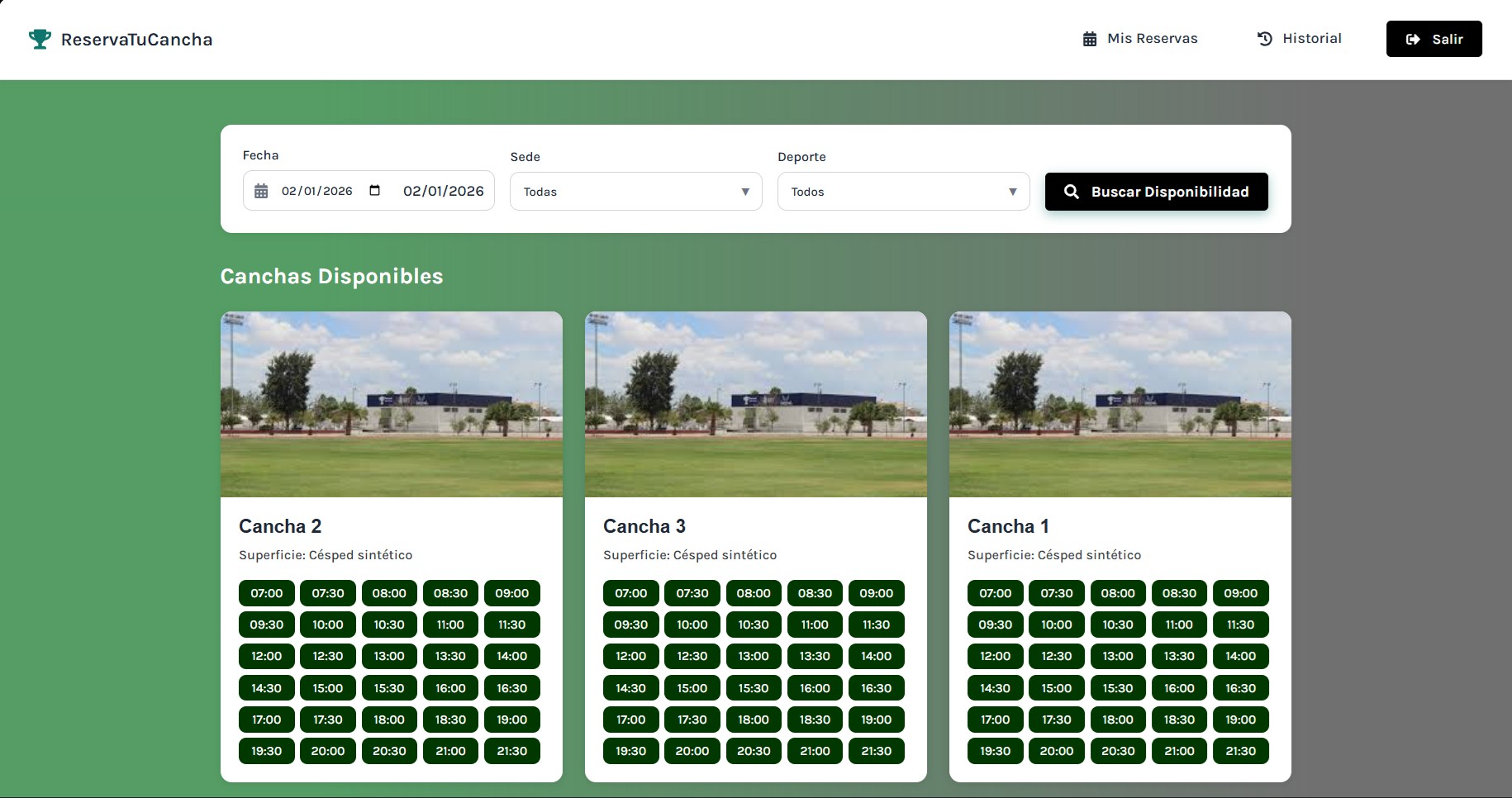 Reservación de Canchas Project